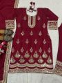Authentic Ethnic Festive Maroon Crepe Silk Embroidered Straight Suit