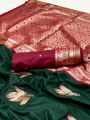 Elegant Ethnic Traditional Bottle Green Paithani Silk Saree
