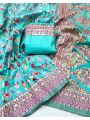 Authentic Festive Elegant Aqua Blue Pashmina Silk Saree 