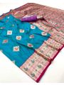 Elegant Ethnic Festive Sky Blue Paithani Silk Saree
