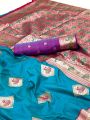 Elegant Ethnic Festive Sky Blue Paithani Silk Saree