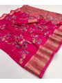 Authentic Festive Traditional Bright Pink Soft Moss Mellow Saree