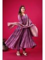 Ethnic Casual Festive Purple Roman Silk Gown Anarkali Suit