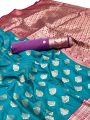 Elegant Ethnic Festive Sky Teal Paithani Silk Saree