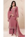 Festive Traditional Dusty Rose Pink Embroidered Organza Silk Plazo Suit 