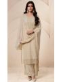 Festive Traditional  Beige Embroidered Organza Silk Plazo Suit