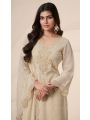 Festive Traditional  Beige Embroidered Organza Silk Plazo Suit