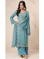 Ethnic Traditional Festive Teal Green Embroidered Organza Silk Plazo Suit