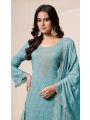 Ethnic Traditional Festive Teal Green Embroidered Organza Silk Plazo Suit