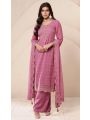 Traditional Festive Dusty Rose Embroidered Organza Silk Plazo Suit