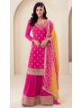 Traditional Elegant Vibrant Hot Pink Embroidered Chinnon Silk Sharara Suit