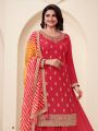 Traditional Ethnic Rani Pink Embroidered Chinnon Silk Sharara Suit