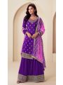 Traditional Ethnic Festive Royal Purple Embroidered Chinnon Silk Sharara Suit