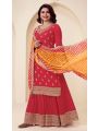 Traditional Ethnic Rani Pink Embroidered Chinnon Silk Sharara Suit