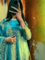 Elegant Ethnic Festive Turquoise Blue Crush Silk Anarkali Gown Suit
