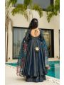 Authentic Festive Steel Blue Roman Shimmer Silk  Gown Anarkali Suit
