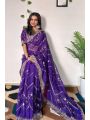 Authentic Violet Tabby Organza Silk Saree