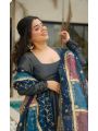 Authentic Festive Steel Blue Roman Shimmer Silk  Gown Anarkali Suit