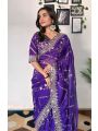 Authentic Violet Tabby Organza Silk Saree