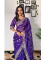 Authentic Violet Tabby Organza Silk Saree