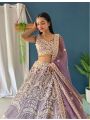 Embroidered Net Lehenga in Purple