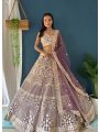 Embroidered Net Lehenga in Purple