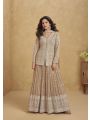 Elegant Ethnic Festive Light Taupe Brown Georgette Jacket Lehanga Set