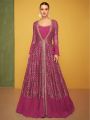 Authentic Magenta Premium Silk Embroidered Jacket Anarkali Gown Set