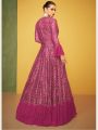 Authentic Magenta Premium Silk Embroidered Jacket Anarkali Gown Set