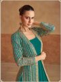 Authentic Elegant Peacock Green  Embroidered Georgette Jacket Gown Set
