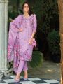Elegant Ethnic Lilac Schiffli Embroidered Linen Straight Suit