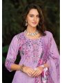 Elegant Ethnic Lilac Schiffli Embroidered Linen Straight Suit