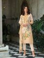 Ethnic Casual Beige Schiffli Embroidered Linen Straight Suit