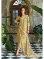 Traditional Casual Olive Green Schiffli Embroidered Linen Straight Suit