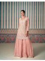 Traditional Festive Ethnic Peach Chinnon Silk Sharara Suit