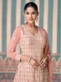 Traditional Festive Ethnic Peach Chinnon Silk Sharara Suit