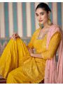 Traditional Elegant Festive yellow Chinnon Silk Sharara Suit