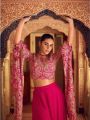 Ethnic Traditional Festive Rani Pink Chinon Silk Embroidered Top with Plazo Set