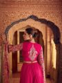 Ethnic Traditional Festive Rani Pink Chinon Silk Embroidered Top with Plazo Set