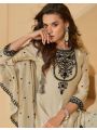 Traditional Festive Beige Chinnon Silk Heavy Embroidered Plazo Suit