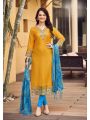 Elegant Ethnic Festive Mustard Yellow Rayon Embroidered Straight Suit