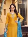 Elegant Ethnic Festive Mustard Yellow Rayon Embroidered Straight Suit