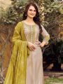 Authentic Elegant Traditional Beige Rayon Embroidered Straight Suit