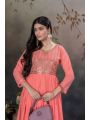 Ethnic Elegant Festive Peach Georgette Gown Anarkali Suit