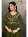 Elegant Ethnic Festive Olive Green Georgette Gown Anarkali Suit