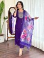 Authentic Elegant Festive Royal Purple Roman Silk Straight Suit