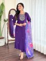 Authentic Elegant Festive Royal Purple Roman Silk Straight Suit