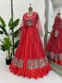 Radiant Red Semi-Stitched Lehanga Set
