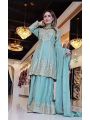 Elegant Ethnic Festive  Sky Blue Chinnon Sharara Plazo Suit