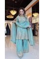 Elegant Ethnic Festive  Sky Blue Chinnon Sharara Plazo Suit